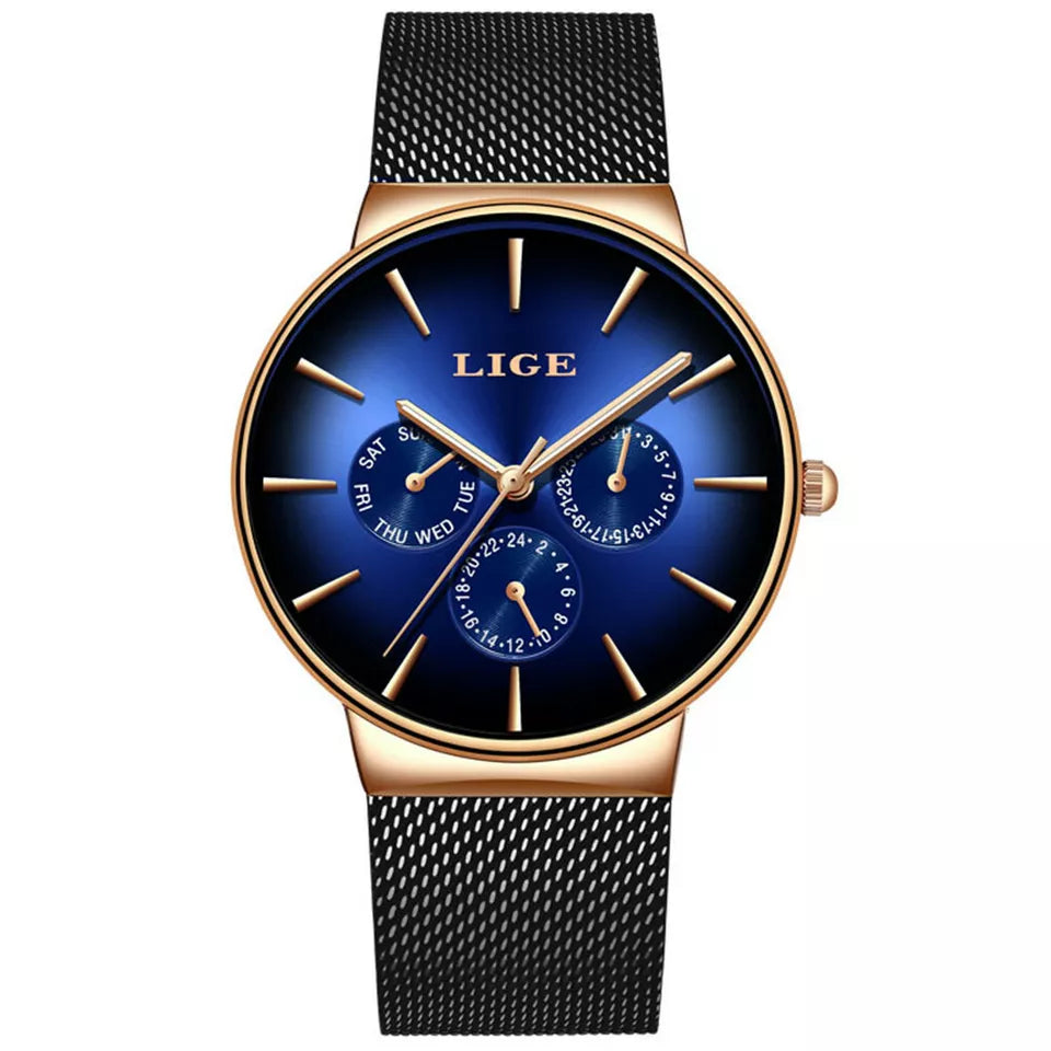 LIGE Women's Mesh Belt Quartz Watch Waterproof Stainless Steel Luminous Women Automatic Movement Quartz Watch