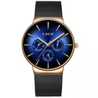 LIGE Women's Mesh Belt Quartz Watch Waterproof Stainless Steel Luminous Women Automatic Movement Quartz Watch