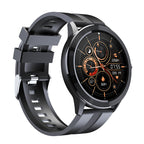 A black smartwatch with a silicone band and a color screen displaying various health metrics, indicating heart rate monitoring and sports performance features.
