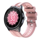 A black smartwatch with a silicone band and a color screen displaying various health metrics, indicating heart rate monitoring and sports performance features.