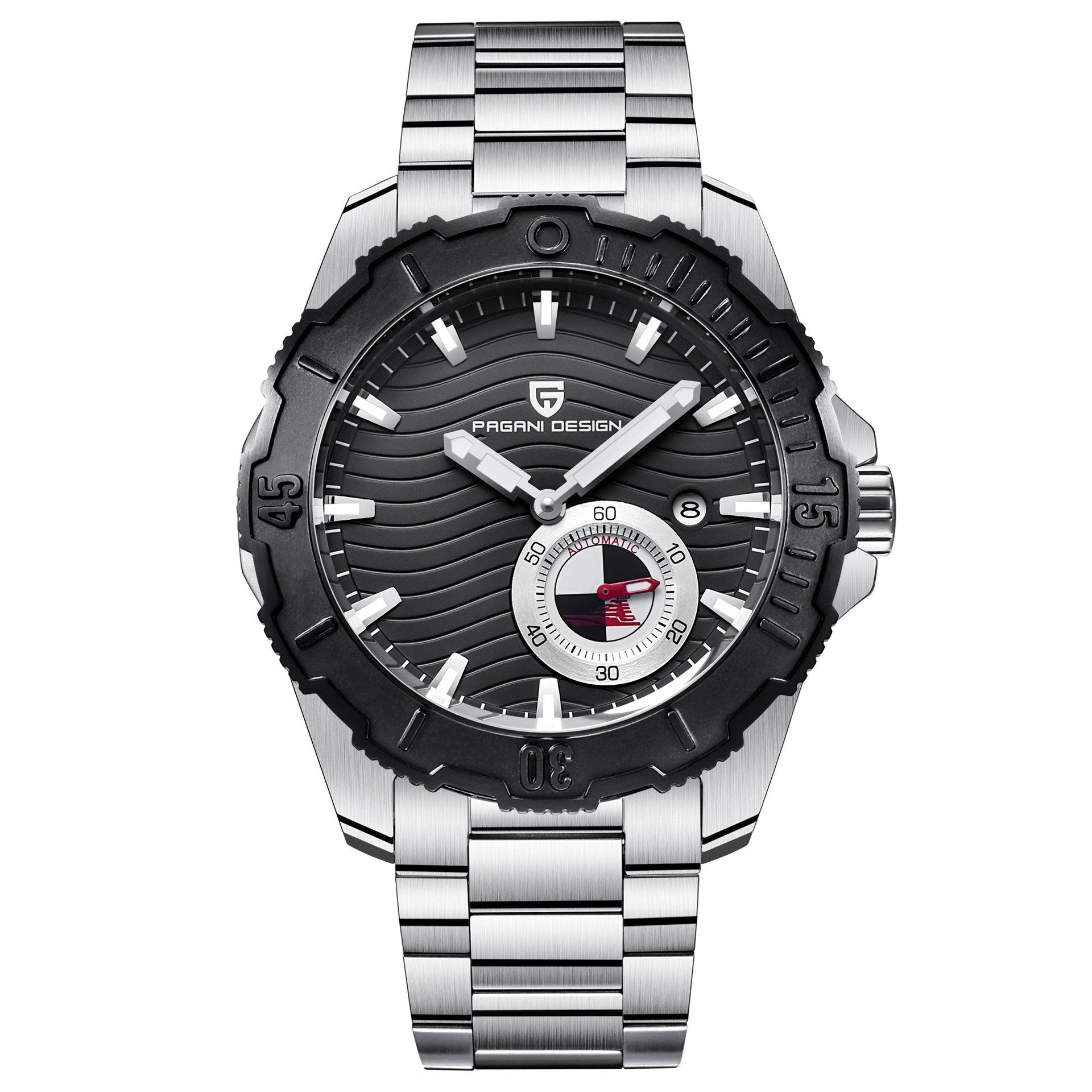 A PAGANI DESIGN men's watch with a blue dial, black case, and black band.