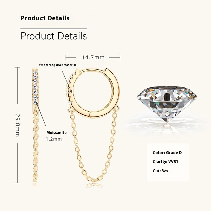 Women Luxury Earrings S925 Sterling Silver Moissanite Diamond Earrings High Quality Tassel Chain Hoop Women Earrings