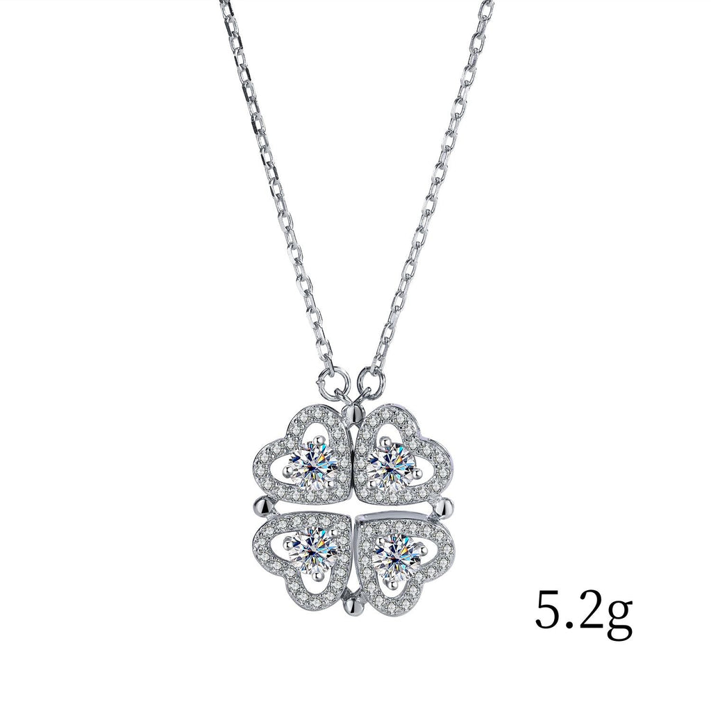 Women Luxury Necklace 925 Sterling Silver Light Moissanite Diamond Pendant Necklace Clavicle Chain Flower-Shaped Necklace