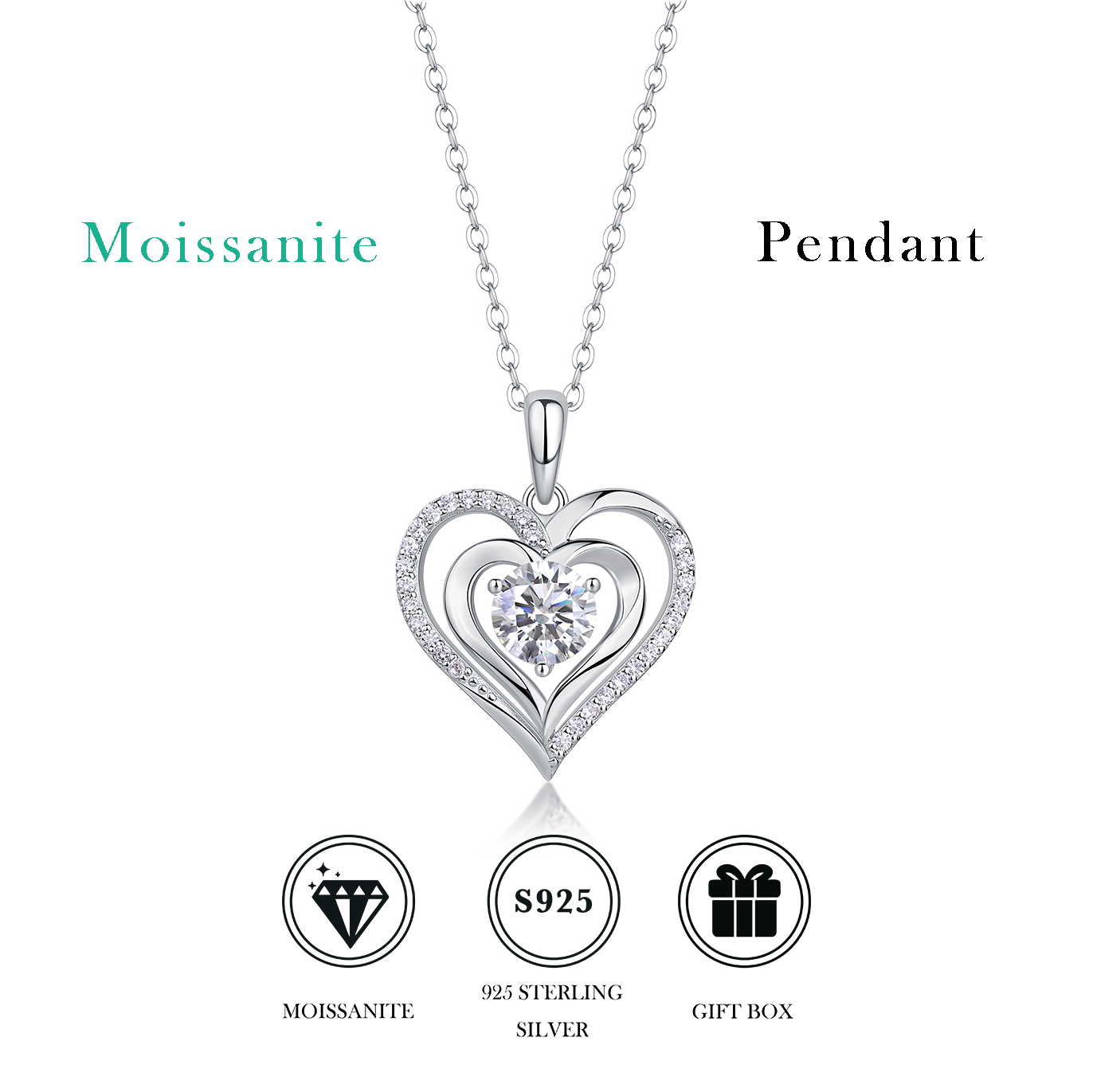 Women Luxury Pendant Necklace 925 Sterling Silver Moissanite Diamond Heart Micro Pave Diamond Test Silver Chain Necklace