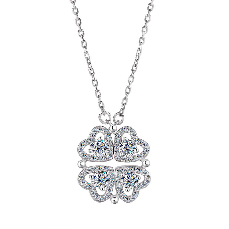 Women Luxury Necklace 925 Sterling Silver Light Moissanite Diamond Pendant Necklace Clavicle Chain Flower-Shaped Necklace