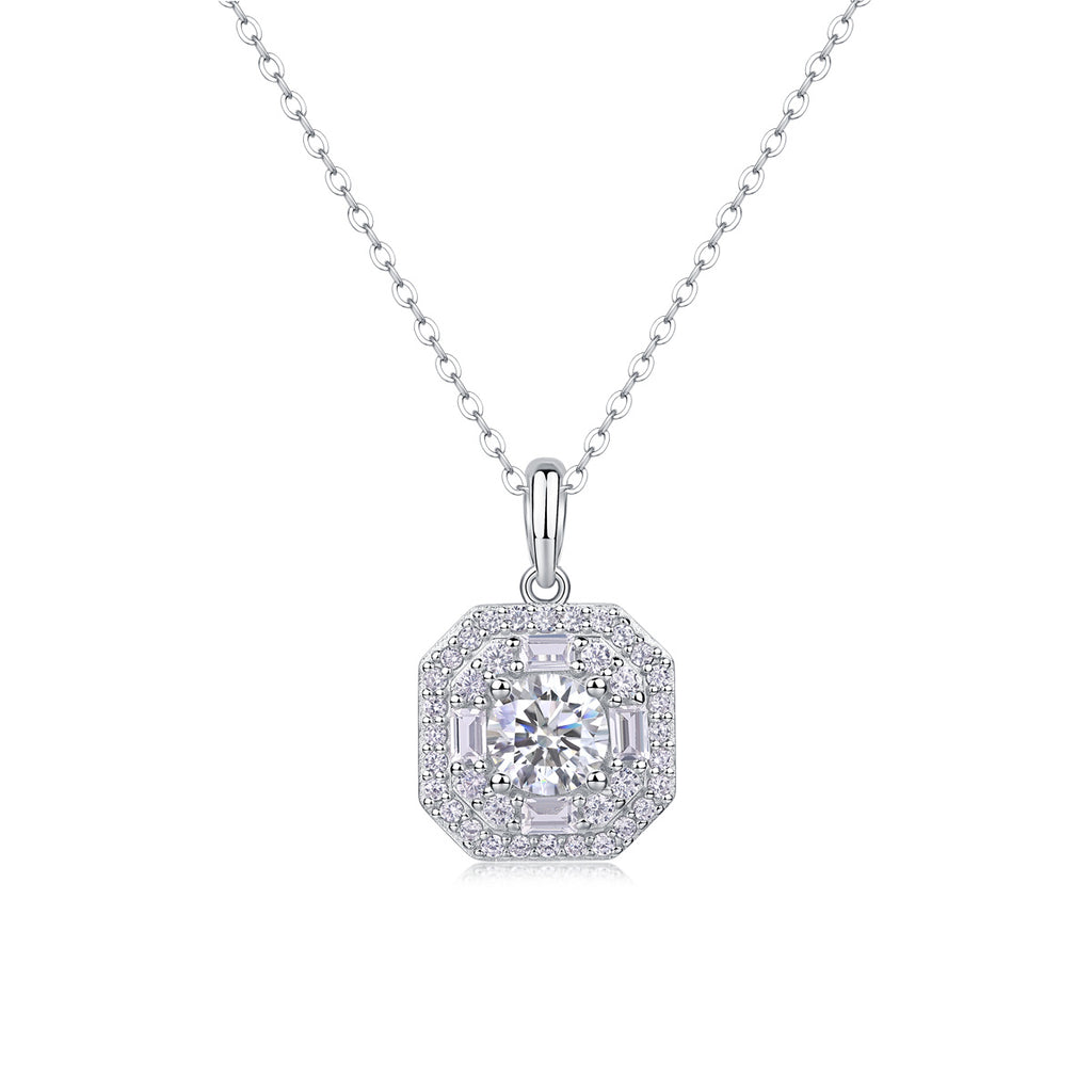 Women Luxury Necklace 925 Sterling Silver 18K Silver Plated Moissanite Diamond Pendant Necklace Women Silver Necklace