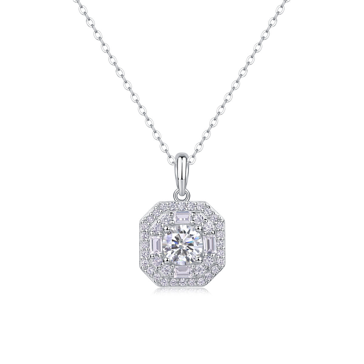 Women Luxury Necklace 925 Sterling Silver 18K Silver Plated Moissanite Diamond Pendant Necklace Women Silver Necklace