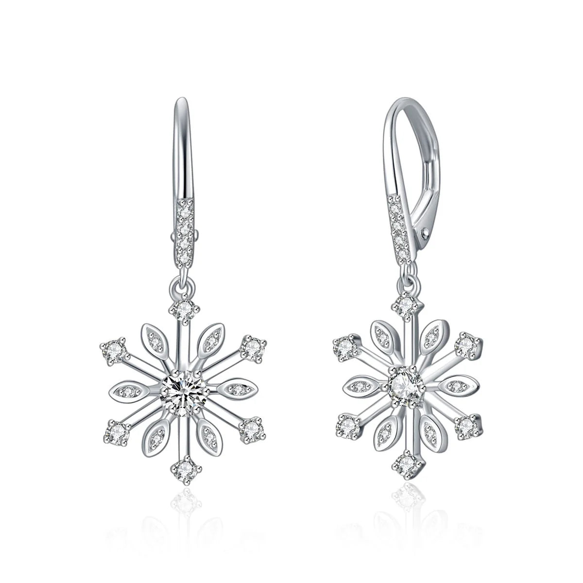 Women Fashionable Earrings S925 Sterling Silver Zirconia Snowflake Leverback Dangle Drop Earrings Women Fashion Earrings