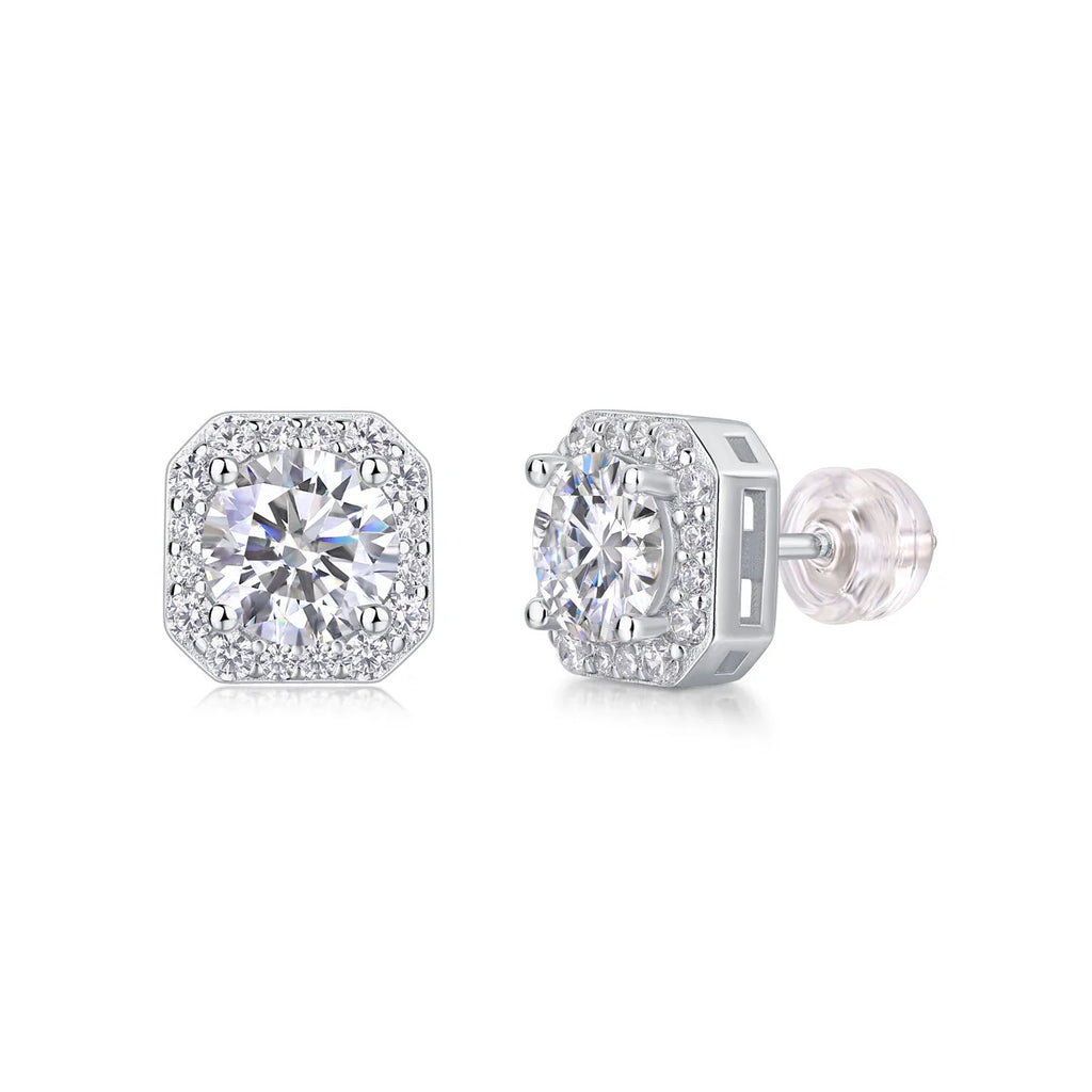 Women's Luxury Earring 925 Sterling Silver Moissanite Diamond Square Stud Earrings Classic High End Women Earrings