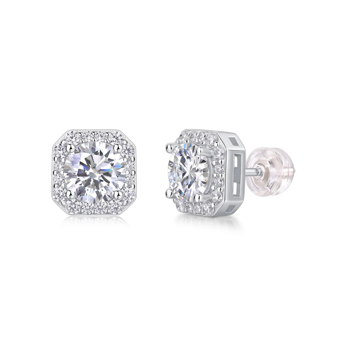 Women's Luxury Earring 925 Sterling Silver Moissanite Diamond Square Stud Earrings Classic High End Women Earrings