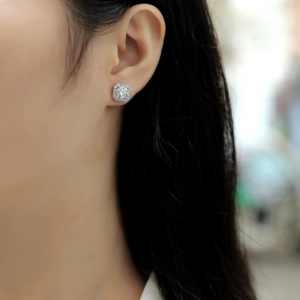 Women's Luxury Earring 925 Sterling Silver Moissanite Diamond Square Stud Earrings Classic High End Women Earrings