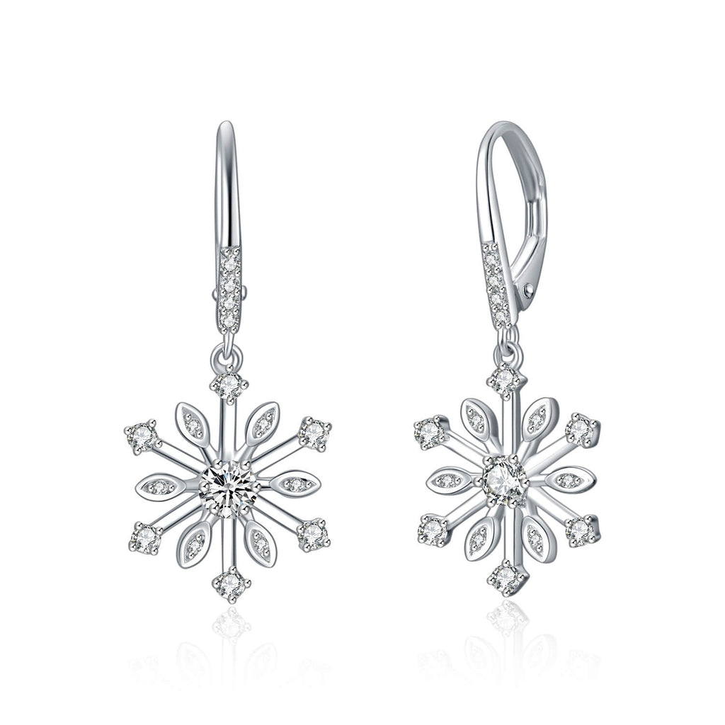 Women Fashionable Earrings S925 Sterling Silver Zirconia Snowflake Leverback Dangle Drop Earrings Women Fashion Earrings