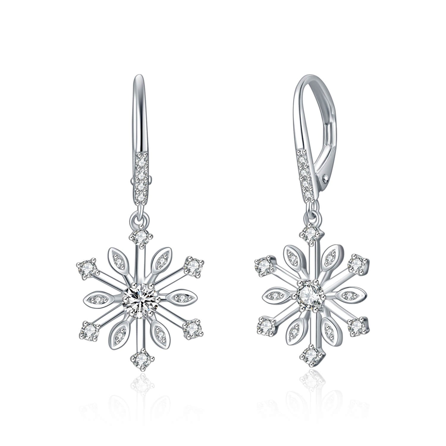 Women Fashionable Earrings S925 Sterling Silver Zirconia Snowflake Leverback Dangle Drop Earrings Women Fashion Earrings