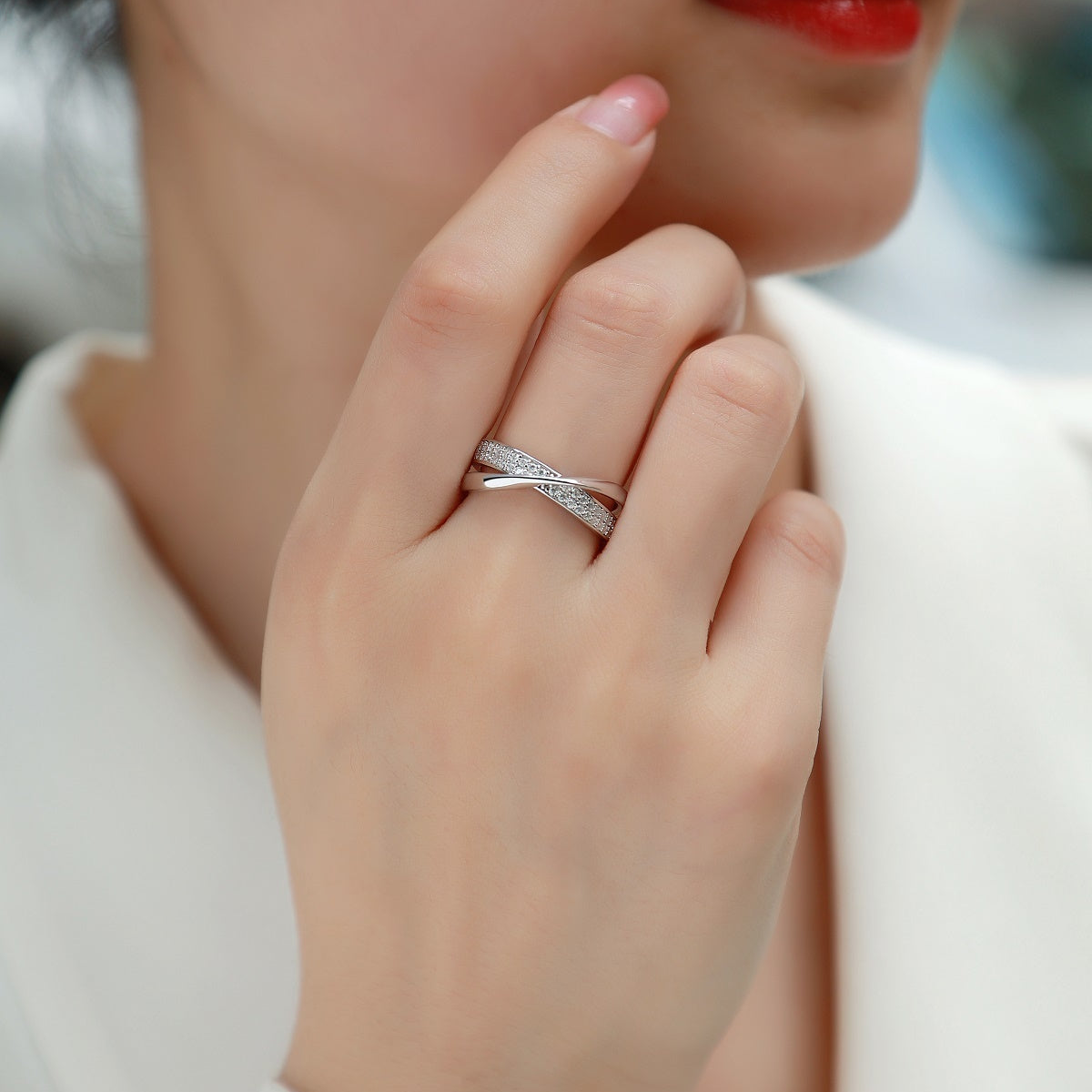 Women's Luxury Ring  Moissanite Diamond Ring 925 Silver & 14k Gold Plated Engagement Ring Infinity Design Women Silver Ring