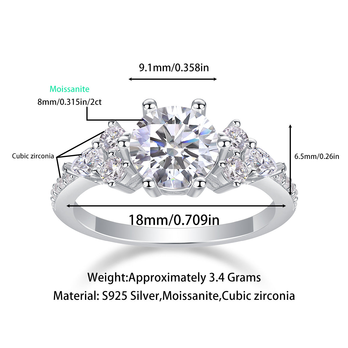 Women Luxury Ring 925 Sterling Silver Rhodium Plated  Moissanite Diamond Ring High Quality Women Engagement Ring