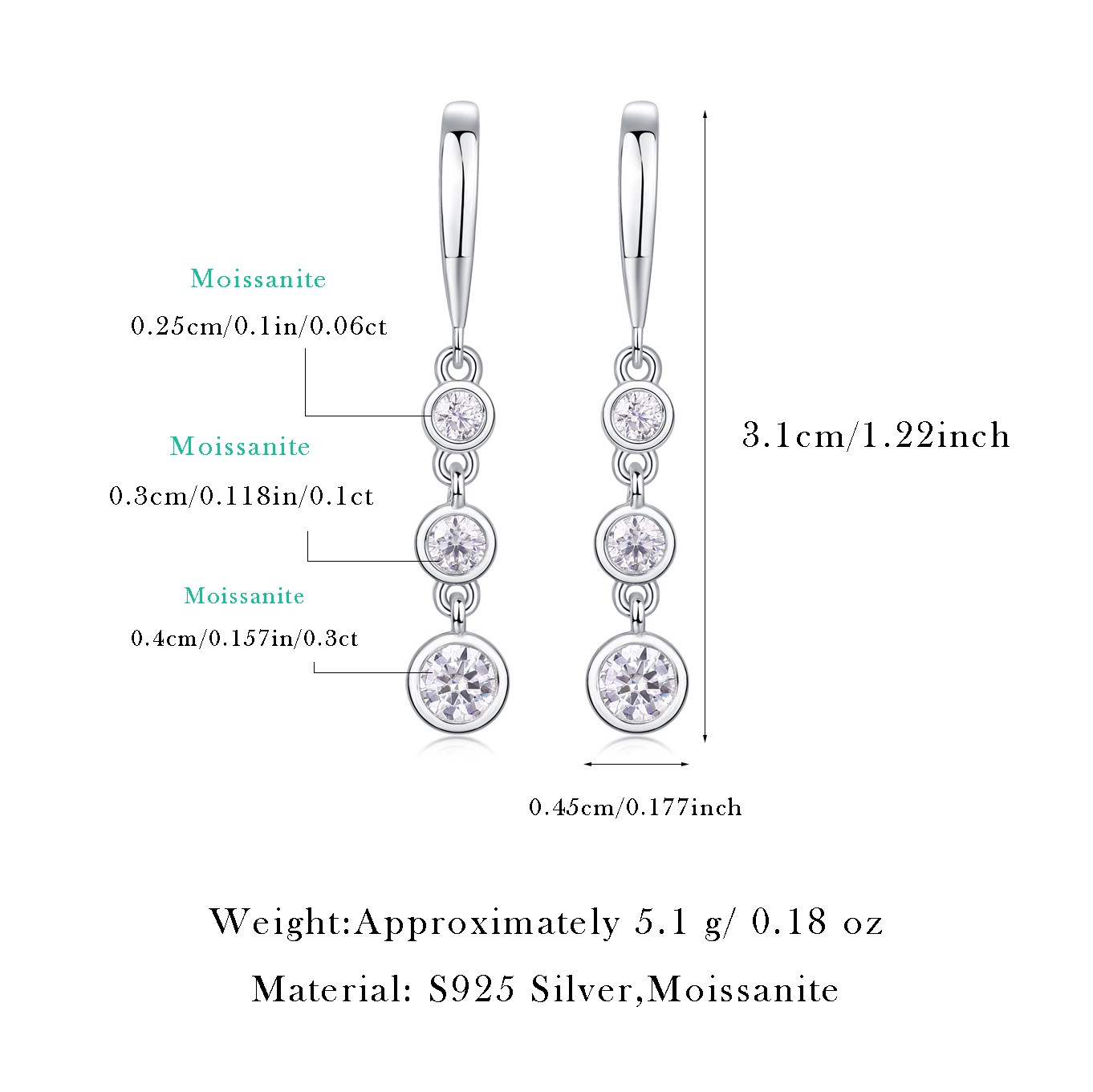 Women Luxury Earrings 925 Sterling Silver Rhodium-Plated Moissanite Diamond Silver Earrings Hoop Stud Women Earrings