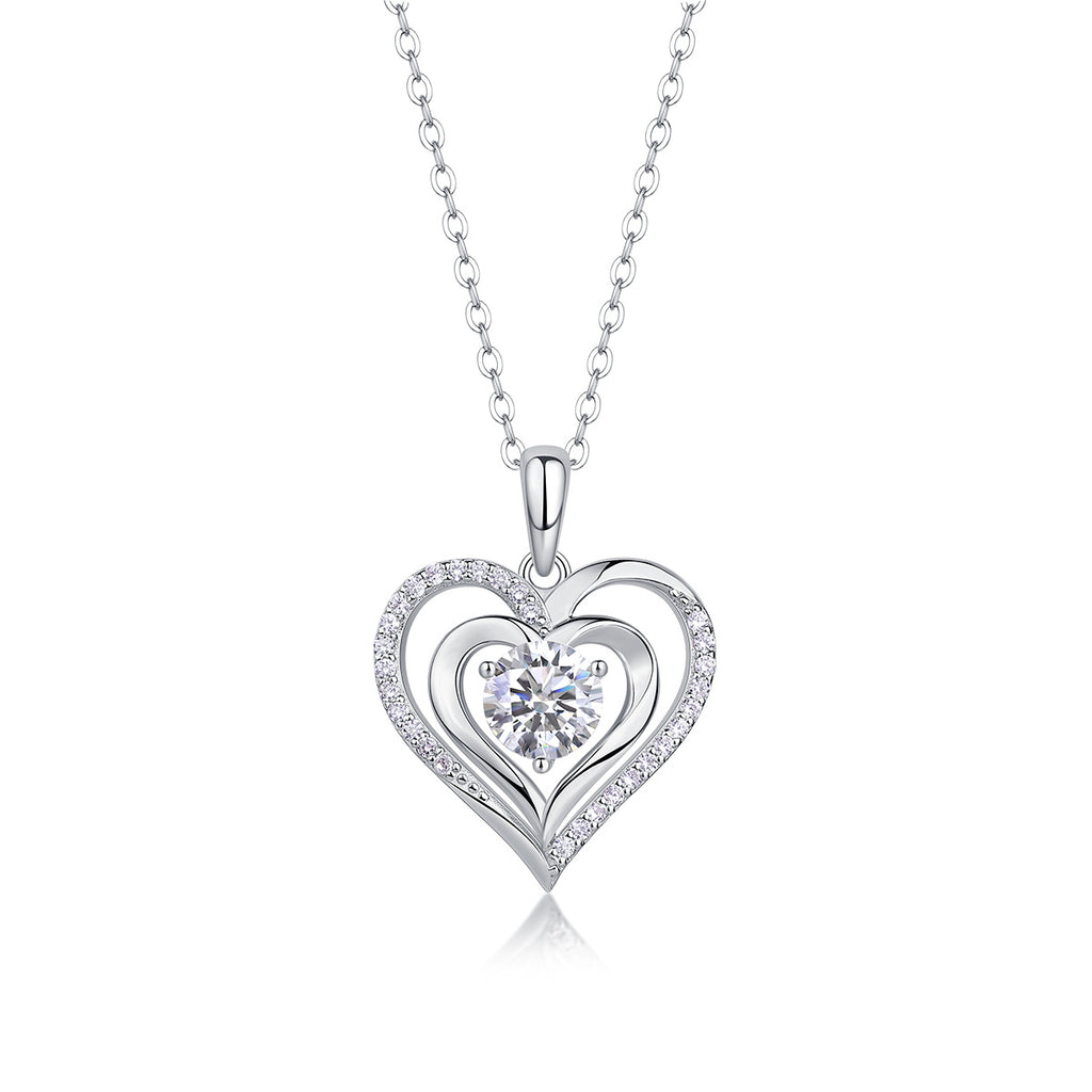 Women Luxury Pendant Necklace 925 Sterling Silver Moissanite Diamond Heart Micro Pave Diamond Test Silver Chain Necklace
