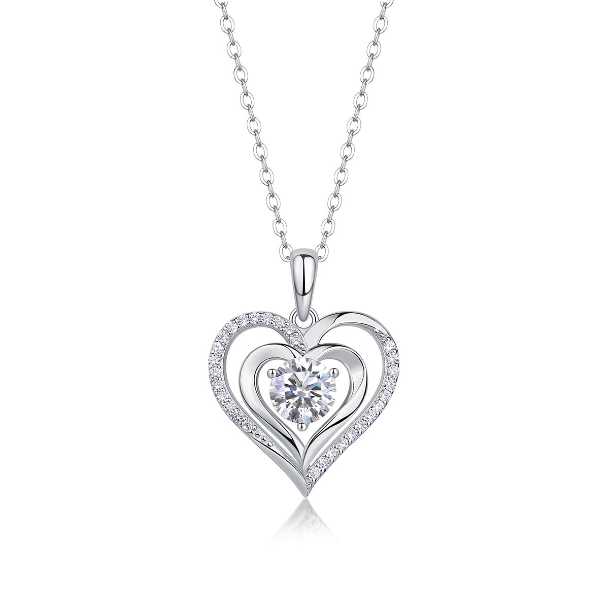 Women Luxury Pendant Necklace 925 Sterling Silver Moissanite Diamond Heart Micro Pave Diamond Test Silver Chain Necklace