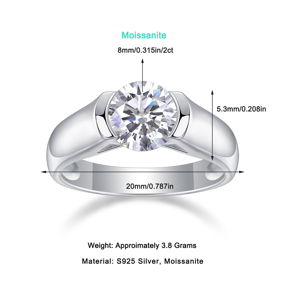 Women's Luxury Ring Moissanite Diamond Ring S925 Sterling Silver Ring 18k White Gold Plated Engagement Women Ring