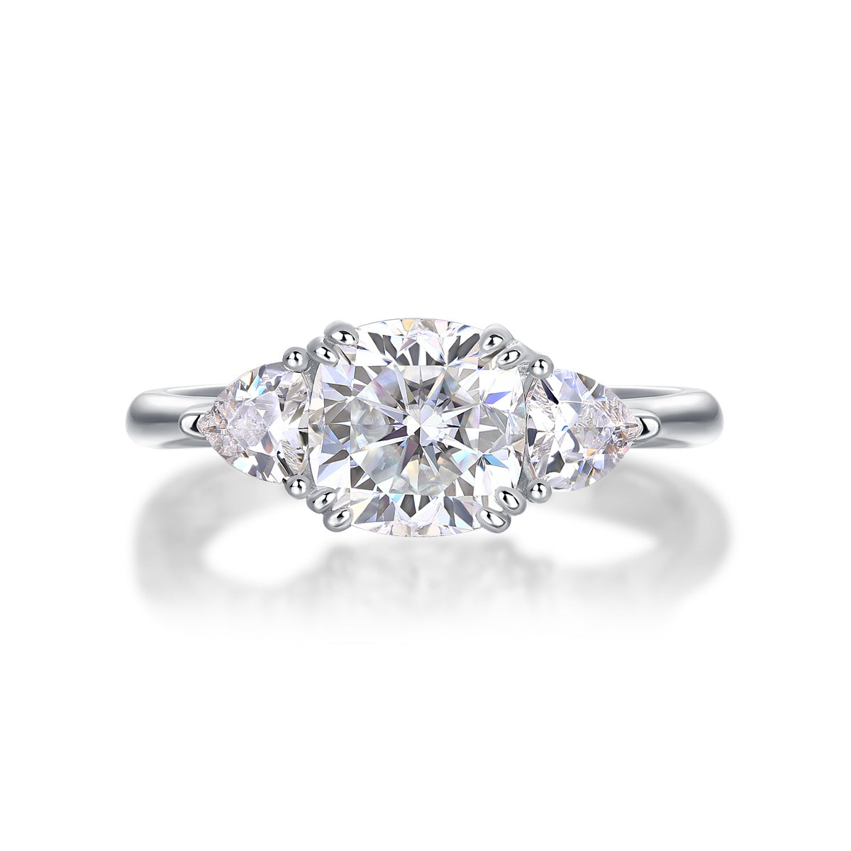 Women Luxury Ring 925 Sterling Silver Moissanite Large Diamond Ring 18K White Gold Plated Halo of Round Classic Ring