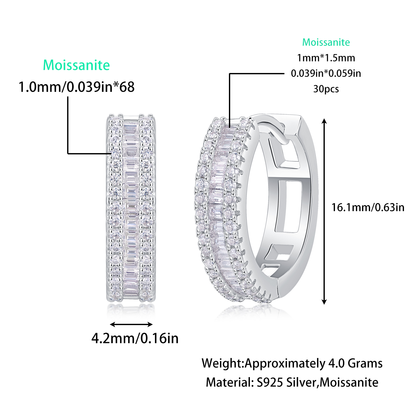 Women Luxury Earring Woven Light Moissanite Diamond Earrings Stud Inlaid 925 Sterling Silver Earring Fine Hoop Earring