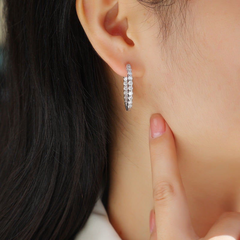 Women Luxury Earring Moissanite Hoop Earrings 925 Sterling Silver 18K Gold Plated Double Row Sparkling Jewelry for Women