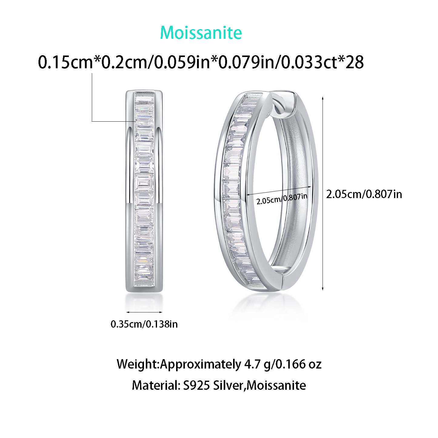 Women Luxury Earring Moissanite Diamond Earring 925 Sterling Silver Earrings Hoop Classic Hypoallergenic Stud Women Earring