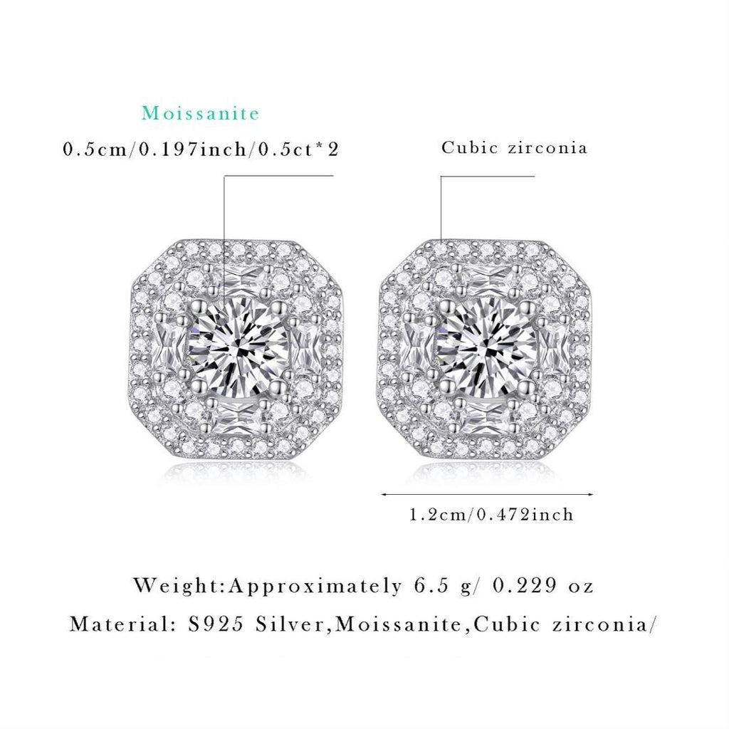Women Luxury Earrings Moissanite Large Diamond S925 Silver Plated 18K White Gold Moissanite Hip Hop Stud Women Earring
