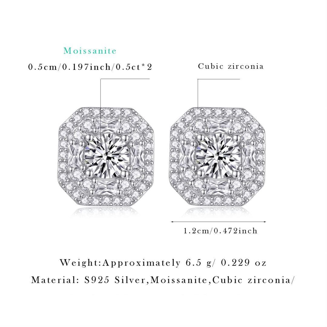 Women Luxury Earrings Moissanite Large Diamond S925 Silver Plated 18K White Gold Moissanite Hip Hop Stud Women Earring