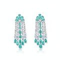Women Fashionable Earrings Green Diamond Flower Earrings Elegant Long Tassel Silver Needle Women Fashionable Earrings
