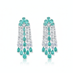 Women Fashionable Earrings Green Diamond Flower Earrings Elegant Long Tassel Silver Needle Women Fashionable Earrings