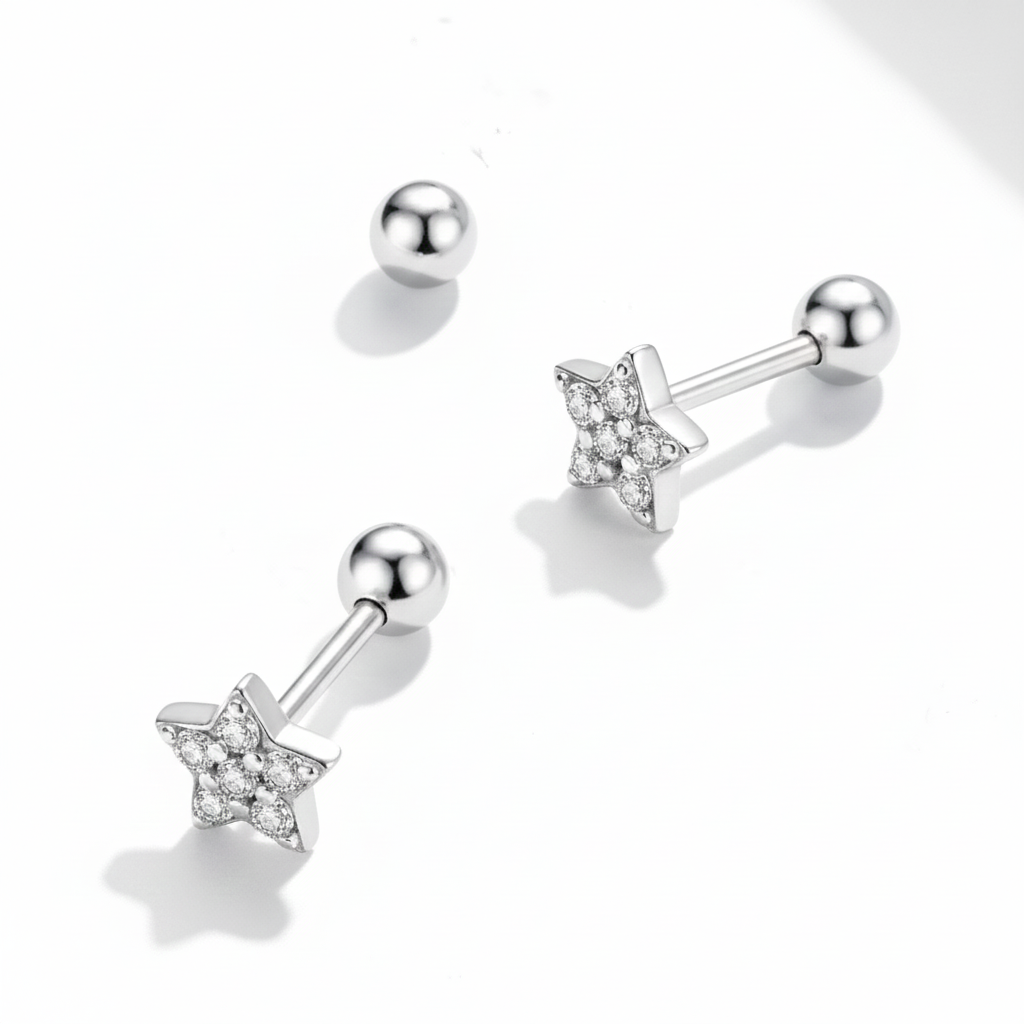 Women Luxury Earrings 925 Sterling Silver Cubic Zirconia Star Shining Zircon Hoop Stud Fashionable Women Earrings