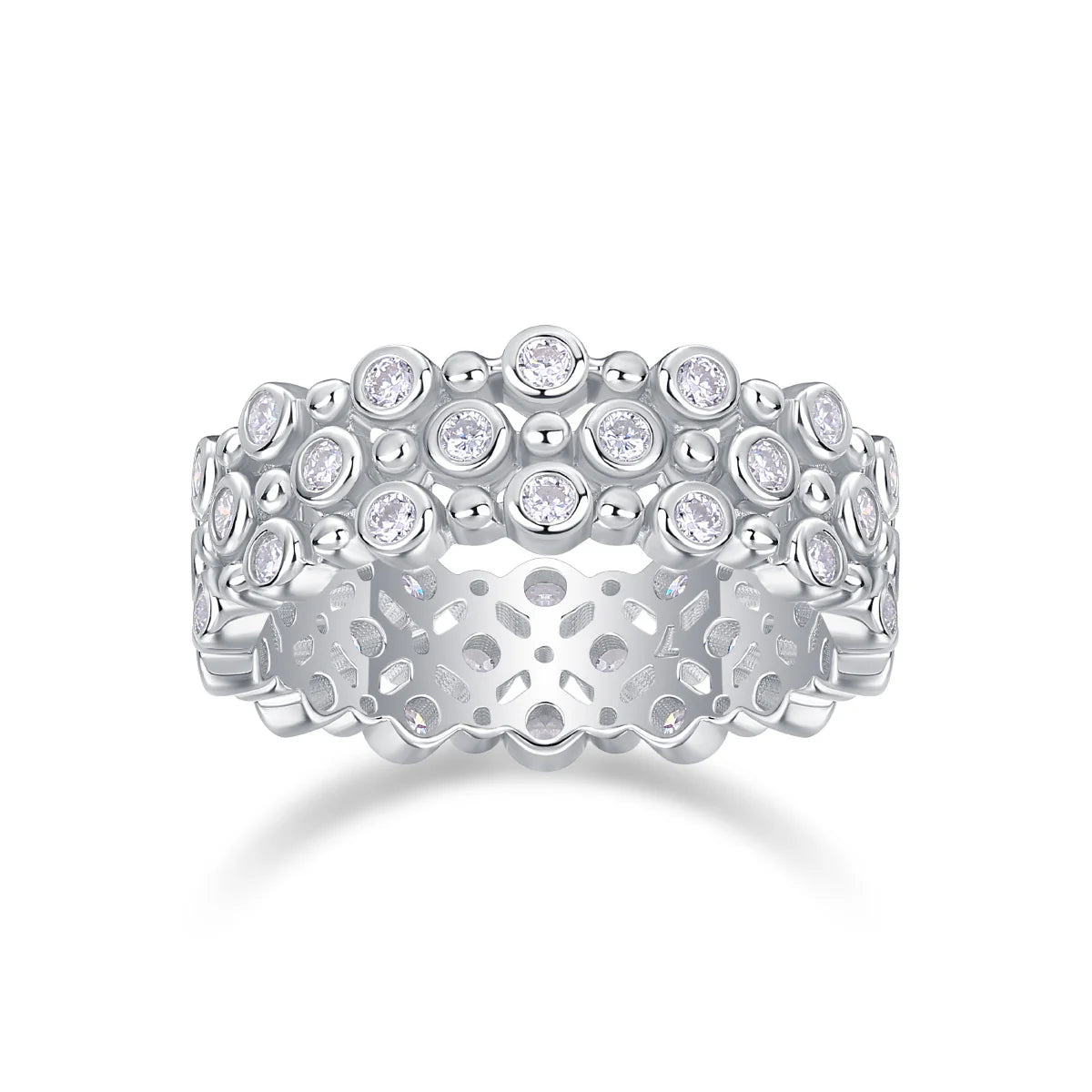 Women Luxury Ring Multi-Row Moissanite Diamond Ring 925 Sterling Silver 18K Gold Plated Wide Band Engagement Silver Ring