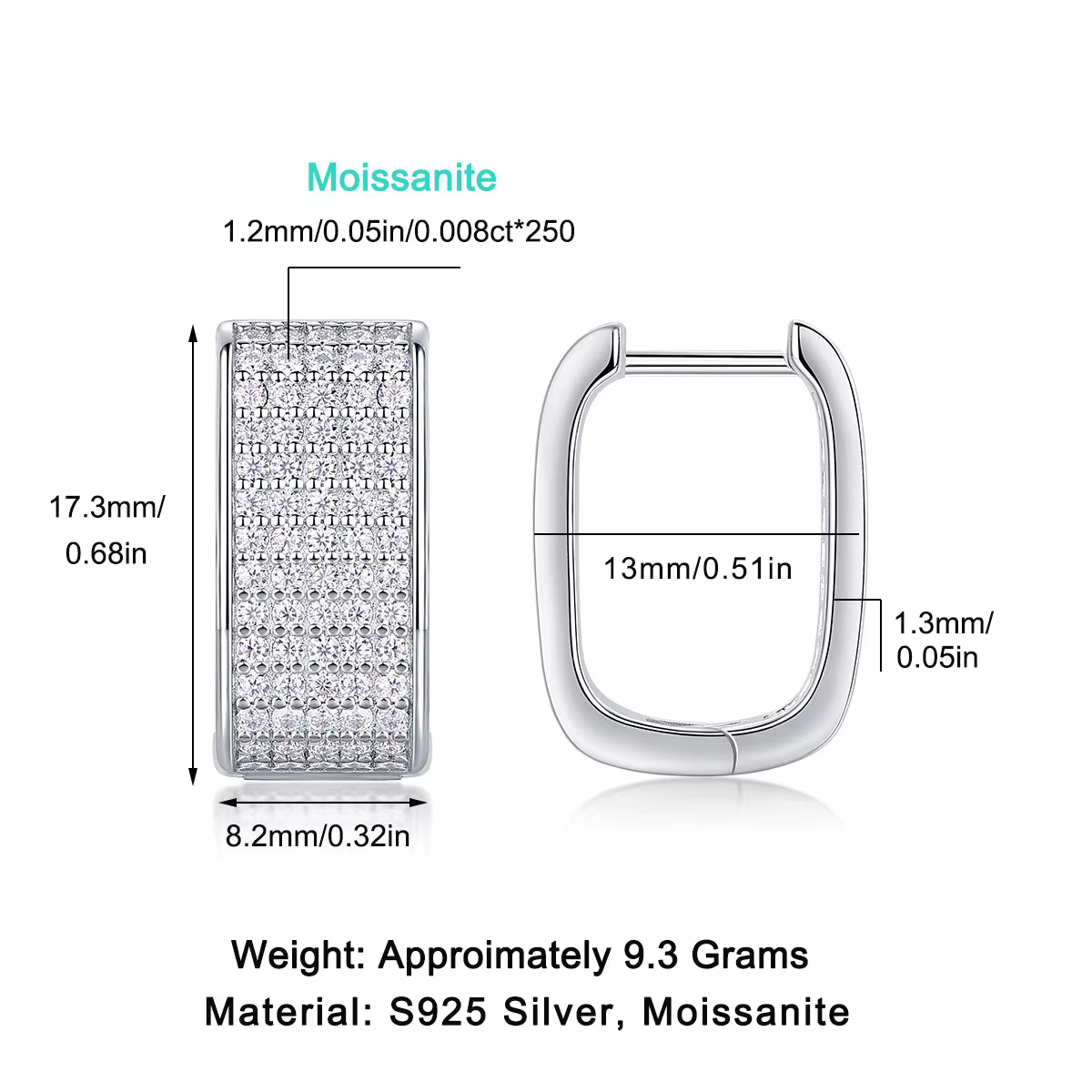 Women's Luxury Wide Hoop Earrings 925 Silver Moissanite Diamond Small Hoop Earrings Iced Out White Gold Hoop Earrings