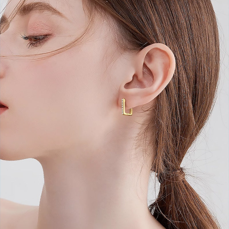 Women Luxury Earrings Moissanite Diamond High-Grade Square Earrings  925 Sterling Silver Huggie Small Tiny Earrings