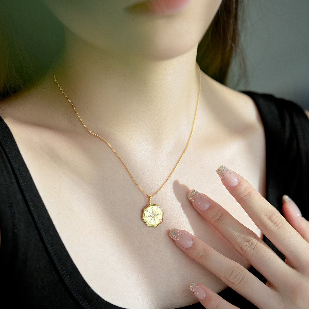 Women Luxury Necklace S925 Sterling Silver Eight Awn Star Lucky Compass Necklace High Quality Women Necklace