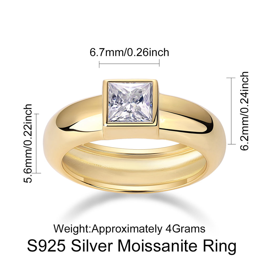 Women Luxury Ring Square Moissanite Diamond Ring S925 Sterling Silver Ring 18K Plated Women Engagement Silver Ring