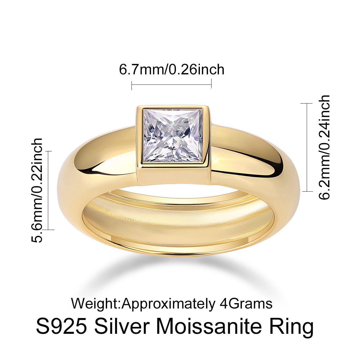 Women Luxury Ring Square Moissanite Diamond Ring S925 Sterling Silver Ring 18K Plated Women Engagement Silver Ring