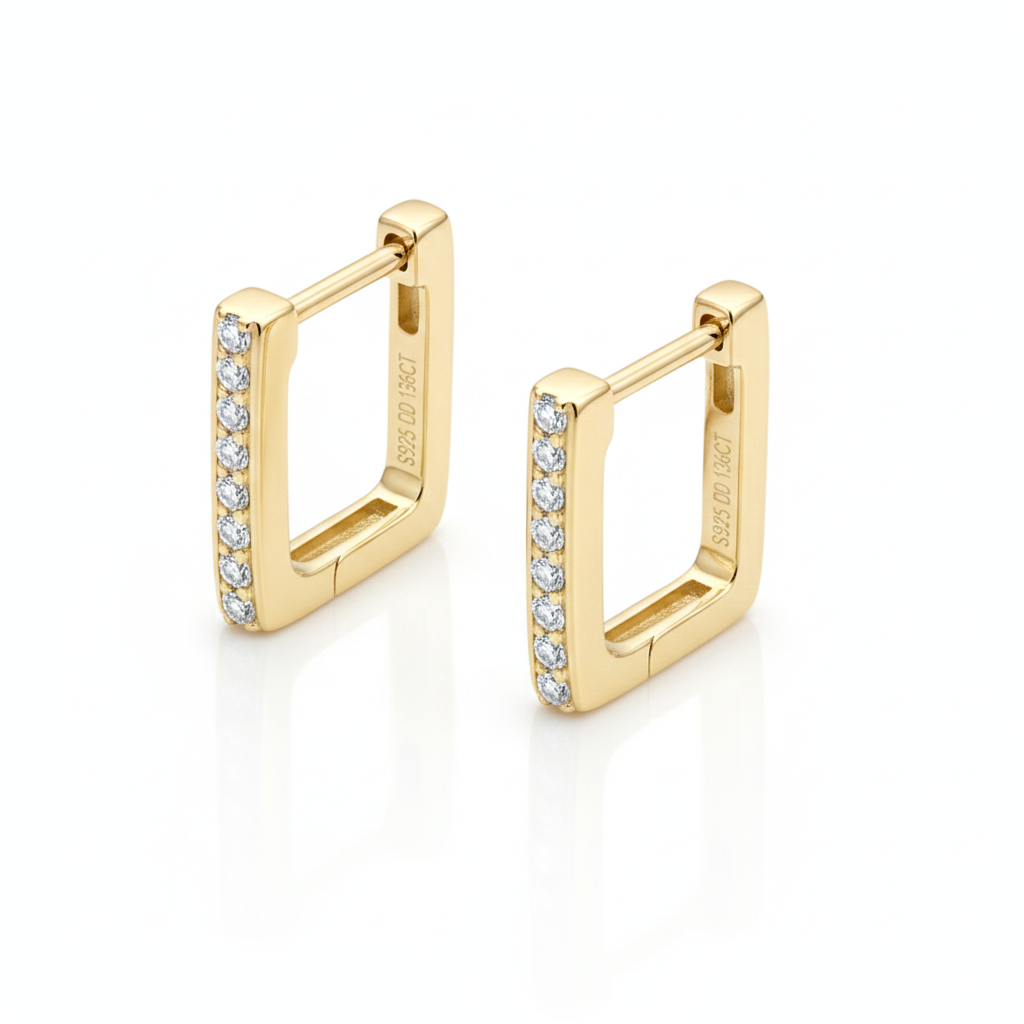 Women Luxury Earrings Moissanite Diamond High-Grade Square Earrings  925 Sterling Silver Huggie Small Tiny Earrings