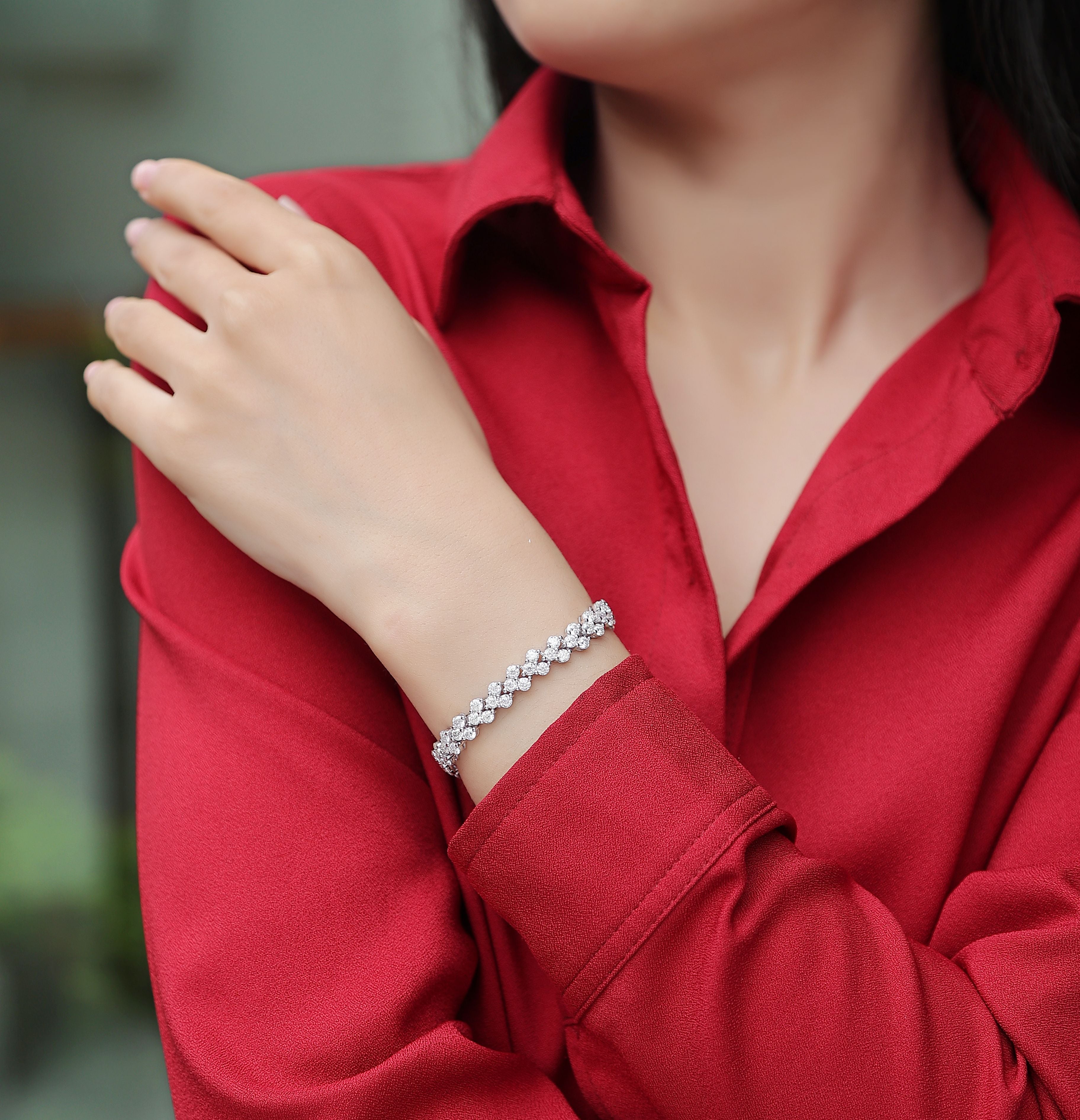 Women Luxury S925 Sterling Silver Moissanite Flower Bracelet 