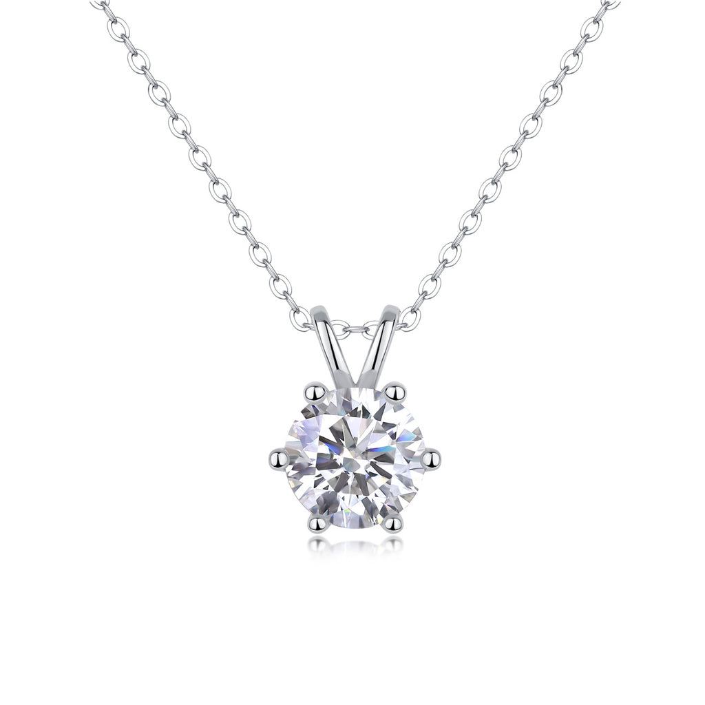 Women Luxury Necklace Moissanite Diamond 925 Sterling Silver Pendant Necklace Six Prong Setting Classic Women Silver Necklace