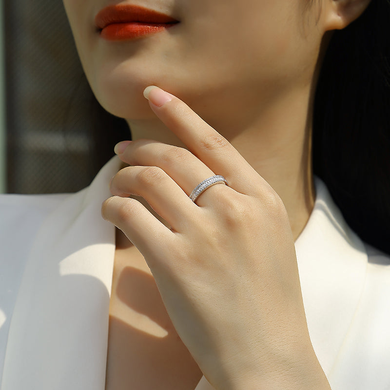 Women Luxury Ring S925 Sterling Silver Inlay Baguette Fine Square Moissanite Diamond White Gold Plated Engagement Ring