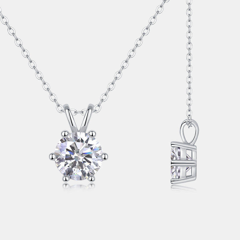 Women Luxury Necklace Moissanite Diamond 925 Sterling Silver Pendant Necklace Six Prong Setting Classic Women Silver Necklace