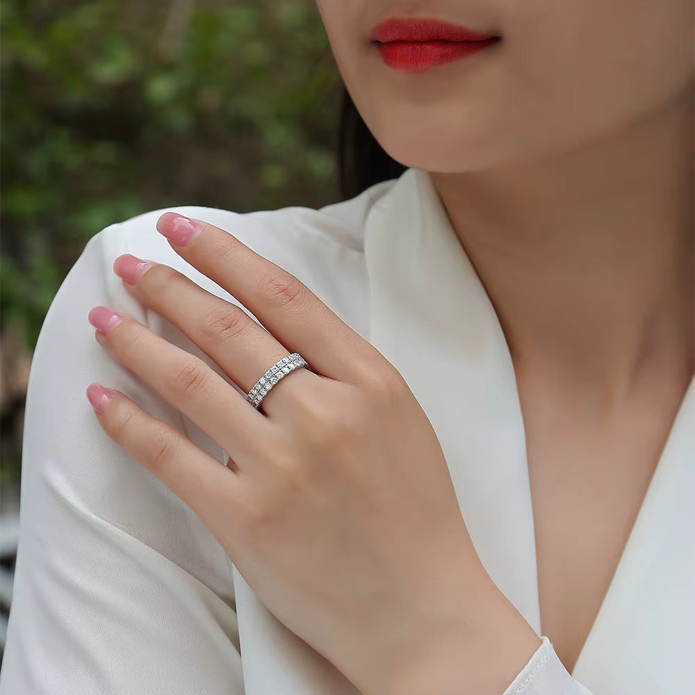 Women's Luxury Ring Multi-Row Moissanite Diamond Ring 925 Sterling Silver Ring Women Fashion Engagement Ring