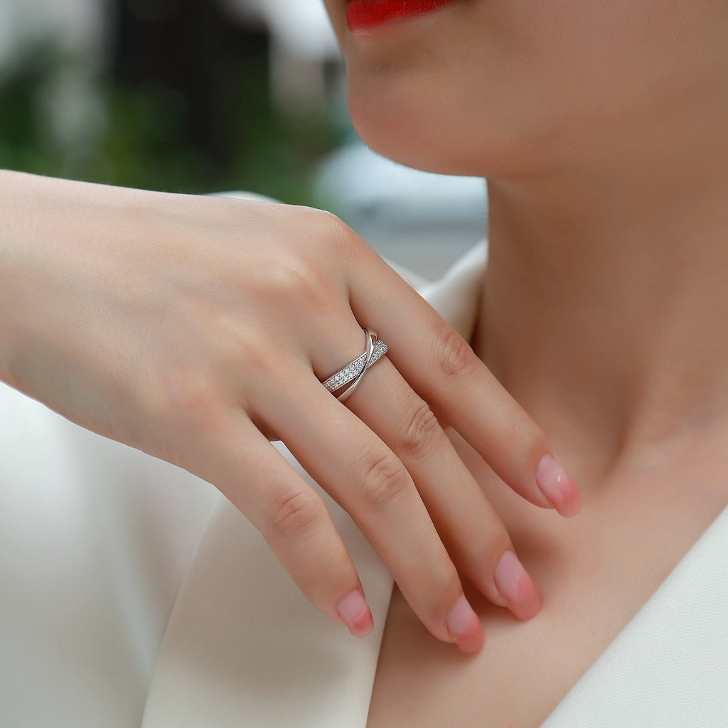 Women's Luxury Ring  Moissanite Diamond Ring 925 Silver & 14k Gold Plated Engagement Ring Infinity Design Women Silver Ring