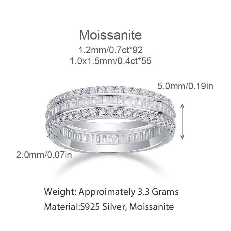 Women's Luxury Ring Three Row Moissanite Diamond Ring S925 Sterling Silver Rhodium Plated Engagement Women's Ring