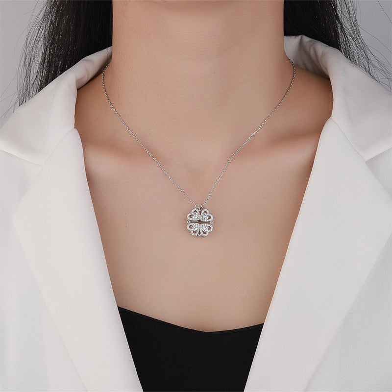 Women Luxury Necklace 925 Sterling Silver Light Moissanite Diamond Pendant Necklace Clavicle Chain Flower-Shaped Necklace