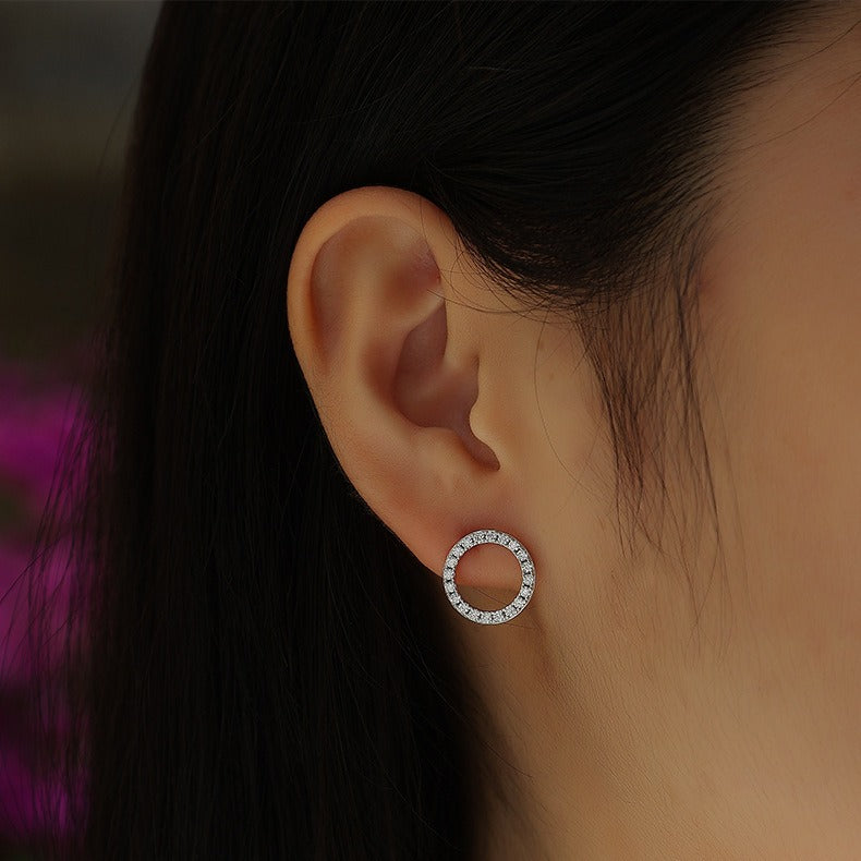 Women Luxury Earring Diamond Moissanite S925 Sterling Silver Earrings Circle Lightweight Comfortable Stud Women Earrings