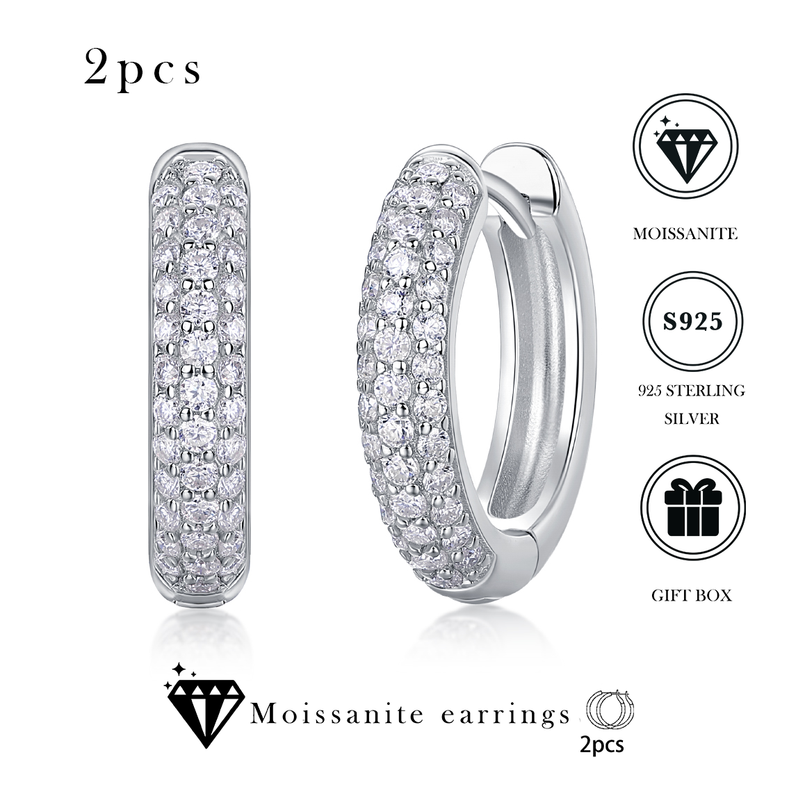 Women's Luxury Earring S925 Sterling Silver Moissanite Diamond Earrings Hip Hoop Stud High End Fashion Women Earrings