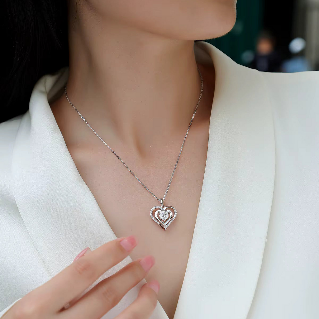 Women Luxury Pendant Necklace 925 Sterling Silver Moissanite Diamond Heart Micro Pave Diamond Test Silver Chain Necklace